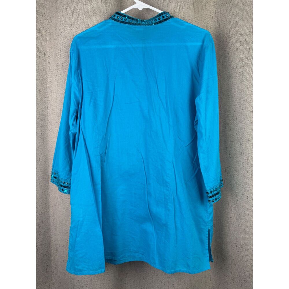 Jaclyn Smith Womens Sequin Embellished Tunic Top Size XL Turquoise - Picture 5 of 7